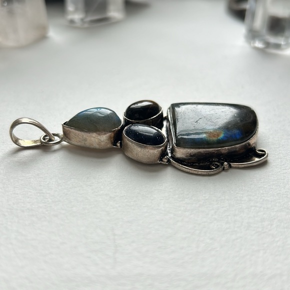 Labradorite, Sunstone and Tiger’s eye Sterling silver pendant - Picture 7 of 8